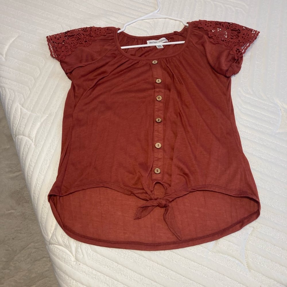 Womens Terracotta Lace Sleeve Blouse